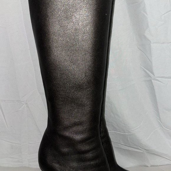 38.5/8❤️ PRADA Metallic Gray Over The Knee High Heel Leather Boots ITALY OTK - Picture 7 of 8